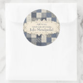 Imitate Denim Blue-Creme-Quiltermuster Runder Aufkleber (Tasche)