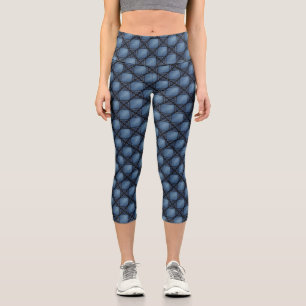 Imitate Denim Diamond Muster Capri Leggings
