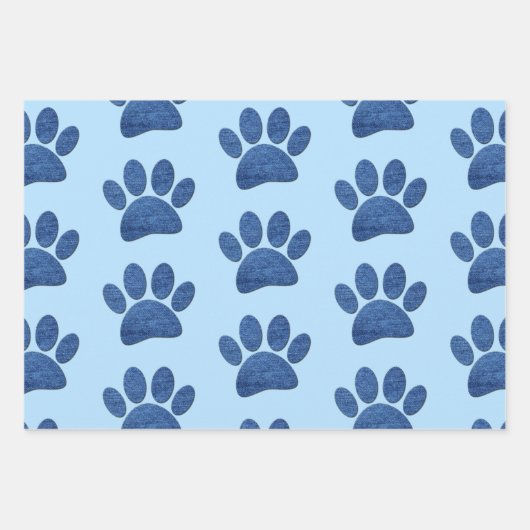 Imitate Denim Jeans Dog Paw Drucktextur Geschenkpapier Set (Vorderseite 3)