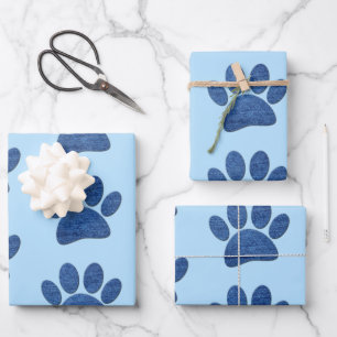 Imitate Denim Jeans Dog Paw Drucktextur Geschenkpapier Set