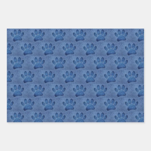 Imitate Denim Jeans Dog Paw Print Geschenkpapier Set (Vorderseite 2)