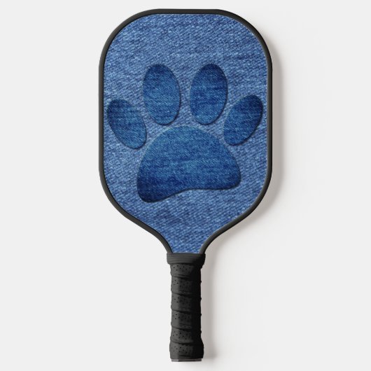 Imitate Denim Jeans Dog Paw Print Pickleball Schläger (Vorderseite)