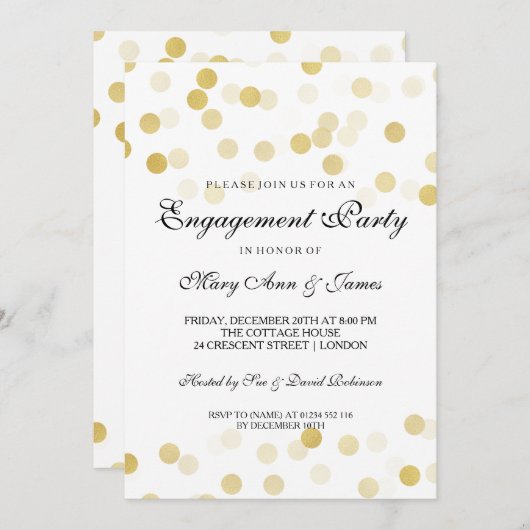 Imitate der Partnerin Gold Fossil Glitzer Lights Einladung (Vorne/Hinten)