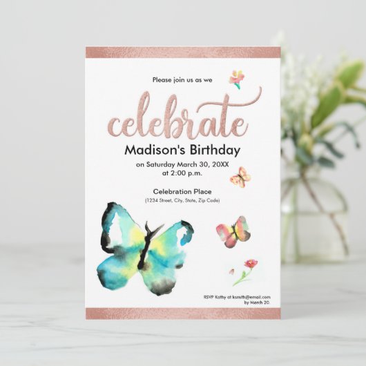 Imitate des benutzerdefinierten Schmetterlings in Einladung (Stehend Vorderseite)