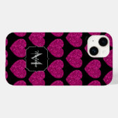 Imitate des heißen rosa Herzens Monogramm Case-Mate iPhone Hülle (Rückseite (Horizontal))