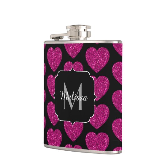 Imitate des heißen rosa Herzens Monogramm Flachmann (Links)