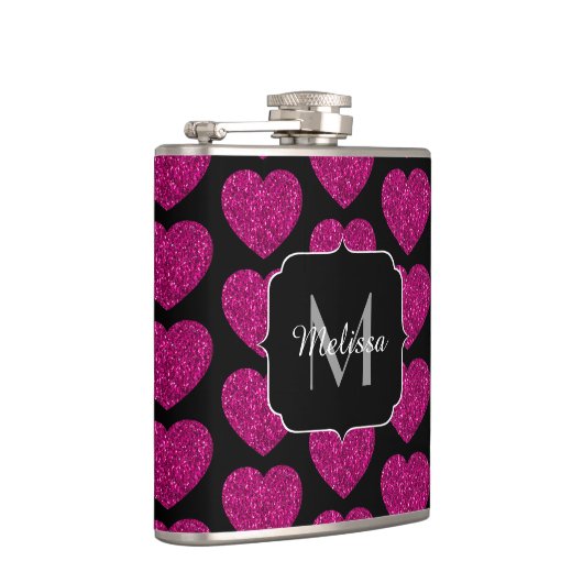 Imitate des heißen rosa Herzens Monogramm Flachmann (Rechts)