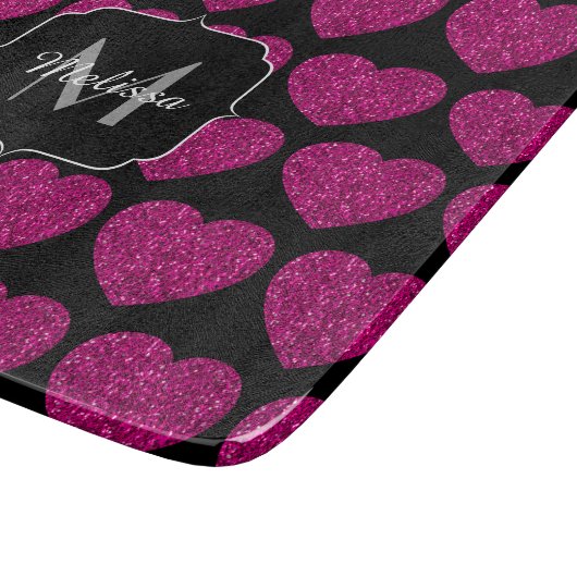 Imitate des heißen rosa Herzens Monogramm Schneidebrett (Ecke)