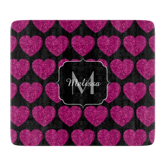 Imitate des heißen rosa Herzens Monogramm Schneidebrett (Vorderseite)