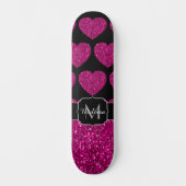 Imitate des heißen rosa Herzens Monogramm Skateboard (Vorderseite)