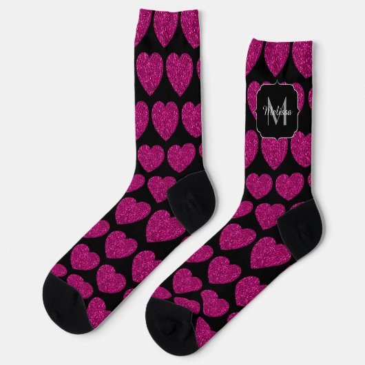 Imitate des heißen rosa Herzens Monogramm Socken (Linkes Detail)