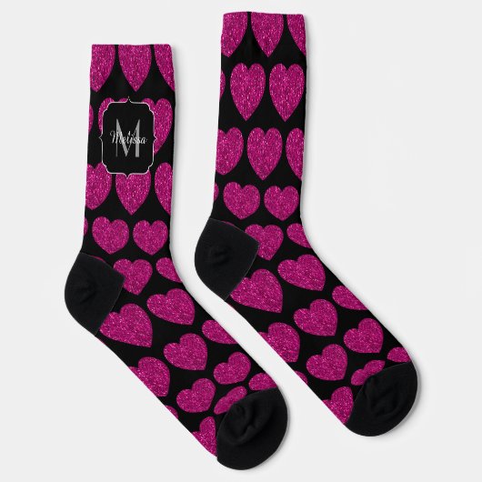 Imitate des heißen rosa Herzens Monogramm Socken (Rechts)