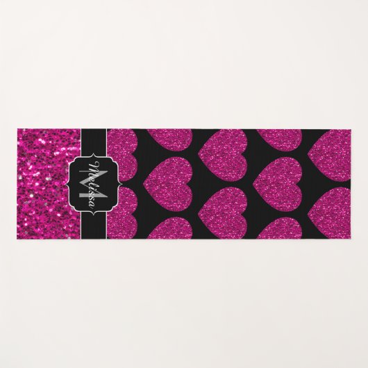 Imitate des heißen rosa Herzens Monogramm Yogamatte (Vorderseite (Horizontal))