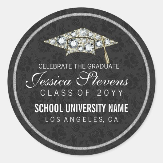 Imitate Diamanten und Silberhut 2 Runder Aufkleber (Vorderseite)