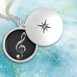 Imitate Diamond Treble Clef auf Black Music Medaillon<br><div class="desc">Eine wunderschöne Halskette mit einem Imitat aus Diamant bildet einen Treppenkleber. Das Bild wird auf einem schwarzen Hintergrund für dramatische Effekte platziert,  aber Sie können die Hintergrundfarbe leicht ändern,  indem Sie es anpassen. Perfekt für den Musikstudent,  Lehrer oder Interpret! *Design Credit to ThingsByLary.</div>