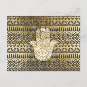 Imitate drucken Gold Hamsa Hand und Tribal Aztec Postkarte