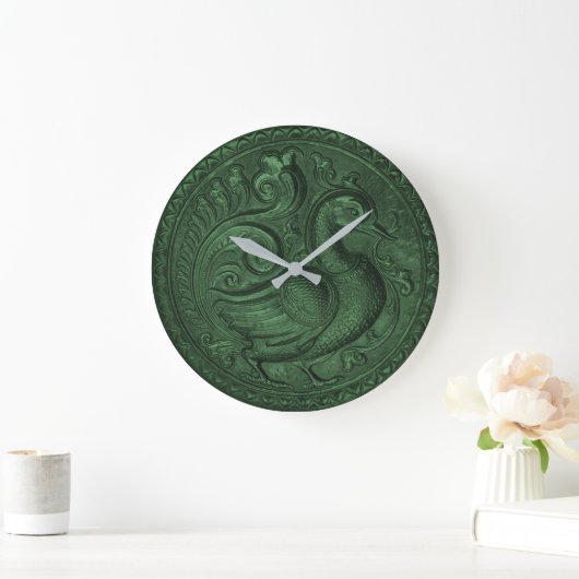 Imitate Embossed Peacock Emerald Green Große Wanduhr (Zuhause)