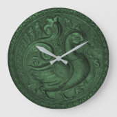 Imitate Embossed Peacock Emerald Green Große Wanduhr (Vorderseite)