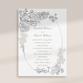 Imitate Embossed Peonies Calligraphy Ivory Wedding Einladung