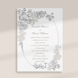 Imitate Embossed Peonies Calligraphy Ivory Wedding Einladung