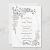 Imitate Embossed Peonies Calligraphy Ivory Wedding Einladung (Vorderseite)