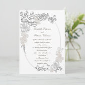 Imitate Embossed Peonies Calligraphy Ivory Wedding Einladung (Stehend Vorderseite)