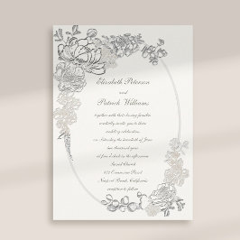 Imitate Embossed Peonies Calligraphy Pearl Wh Wedd Einladung