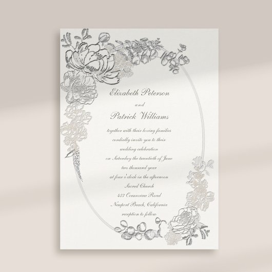 Imitate Embossed Peonies Calligraphy Pearl Wh Wedd Einladung