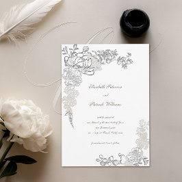 Imitate Embossed Peony Calligraphy Chic Ivory Hoch Save The Date