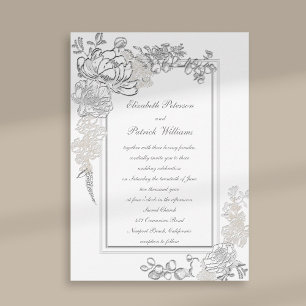 Imitate Embossed Peony Ivory Calligraphy Wedding Einladung