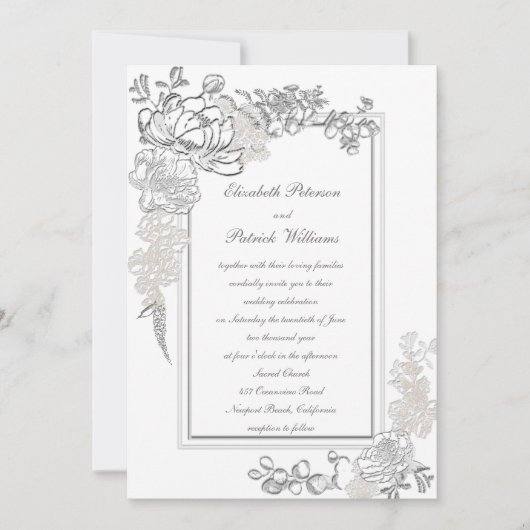 Imitate Embossed Peony Ivory Calligraphy Wedding Einladung (Vorderseite)