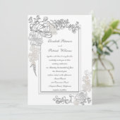 Imitate Embossed Peony Ivory Calligraphy Wedding Einladung (Stehend Vorderseite)