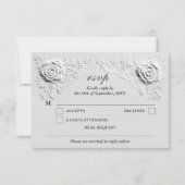 Imitate Embossed Rose Elegantes Script QR Code Hoc RSVP Karte (Vorderseite)