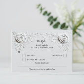 Imitate Embossed Rose Elegantes Script QR Code Hoc RSVP Karte (Stehend Vorderseite)