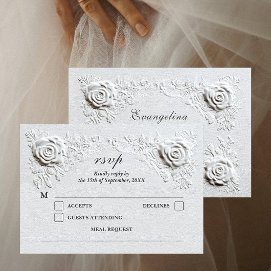 Imitate Embossed Rose Elegantes Skript Hochzeit RSVP Karte