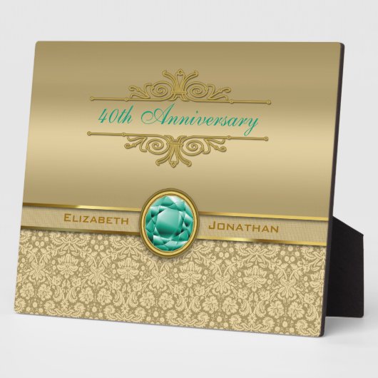 Imitate Emerald Gemstone Metallic Shiny Gold Damas Fotoplatte (Seite)