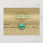 Imitate Emerald Gemstone Metallic Shiny Gold Damas Postkarte (Vorderseite)