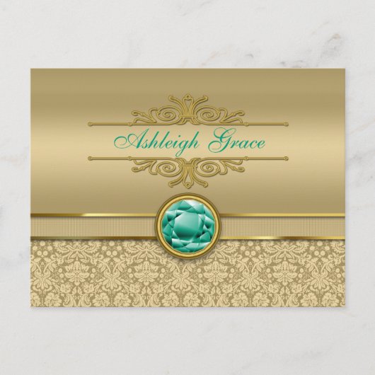 Imitate Emerald Gemstone Metallic Shiny Gold Damas Postkarte (Vorderseite)