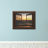 Imitate Fenster Ansicht Entspannen Ocean Sunset Hü Leinwanddruck (Insitu (Holzboden))