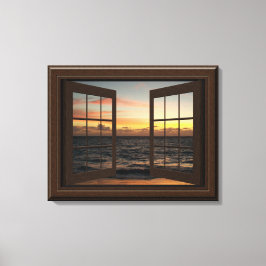 Imitate Fenster Ansicht Entspannen Ocean Sunset Hü Leinwanddruck