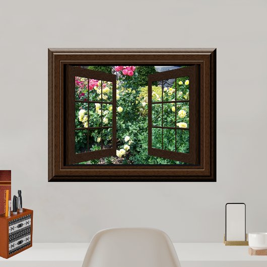 Imitate Fenster Ansicht Friedliche Rose Garten Ent Poster