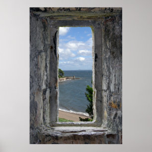 Imitate Fenster - Burg Ausblick auf das Meer Poster