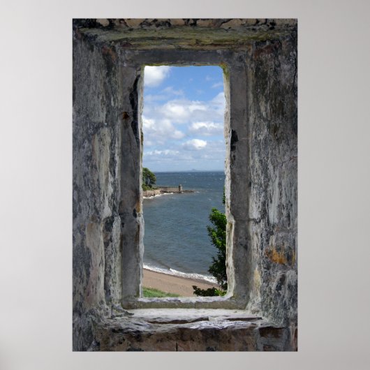 Imitate Fenster - Burg Ausblick auf das Meer Poster (Vorne)