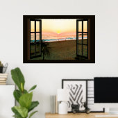 Imitate Fenster mit Strand Sunset Ocean Poster (Heimbüro)