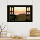 Imitate Fenster mit Strand Sunset Ocean Poster (Küche)