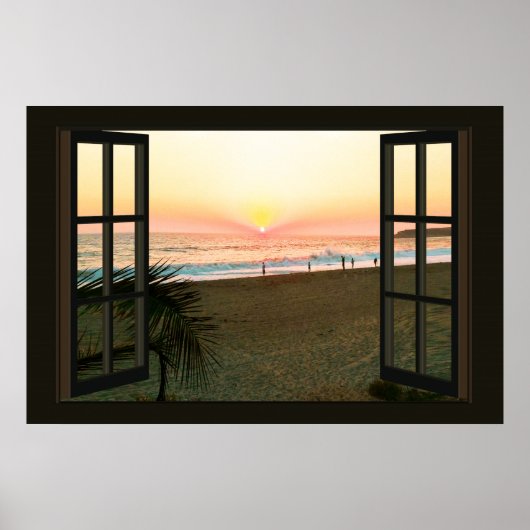 Imitate Fenster mit Strand Sunset Ocean Poster (Vorne)