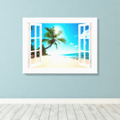 Imitate Fenster mit Strand und Ozean Custom Größe! Leinwanddruck (Insitu (Holzboden))