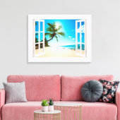 Imitate Fenster mit Strand und Ozean Custom Größe! Leinwanddruck (Insitu (Wohnzimmer))