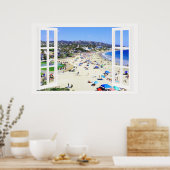 Imitate Fenster mit Strand und Ozean Custom Größe! Poster (Küche)