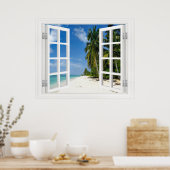 Imitate Fenster mit Strand und Ozean Custom Größe! Poster (Küche)